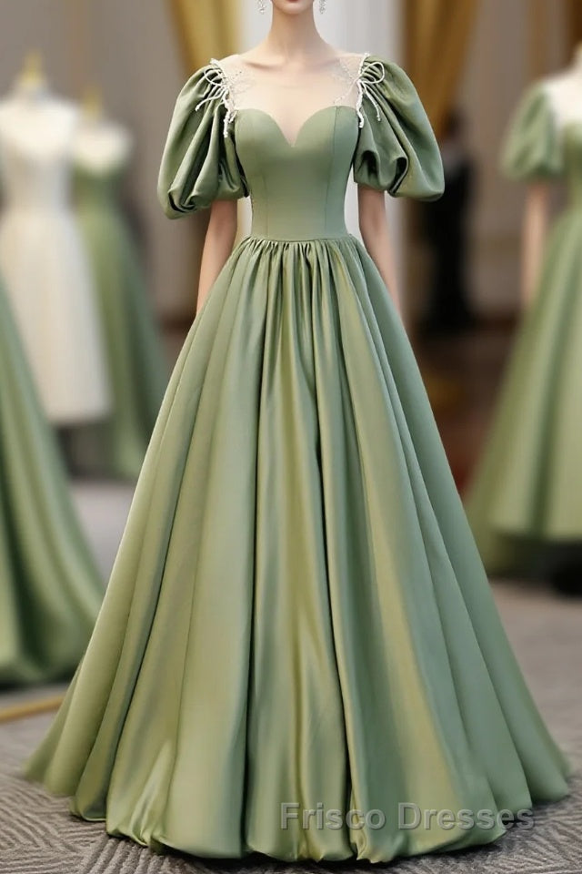 Simple Green Satin Long Formal Prom Dress, Green Evening Dress Main image