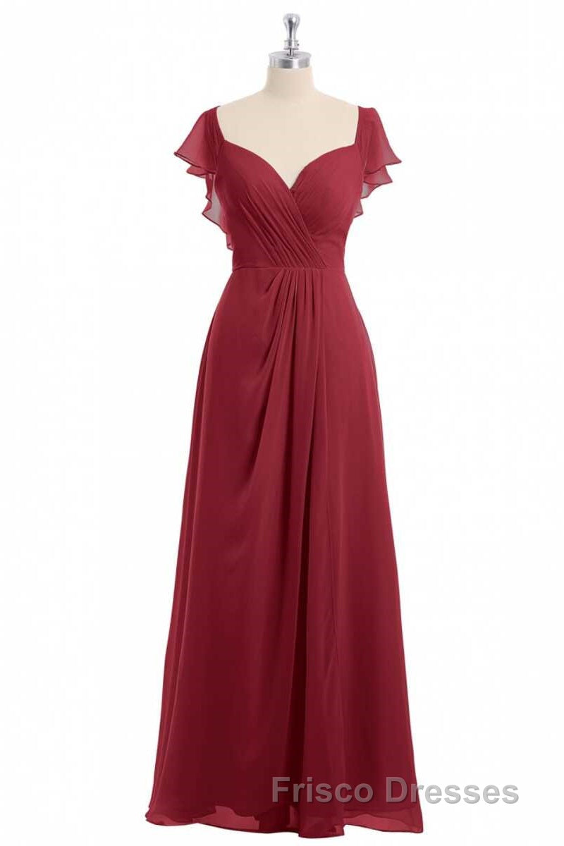 Wine Red Chiffon Backless Ruffled Sleeve Long Bridesmaid Dress Secondary image