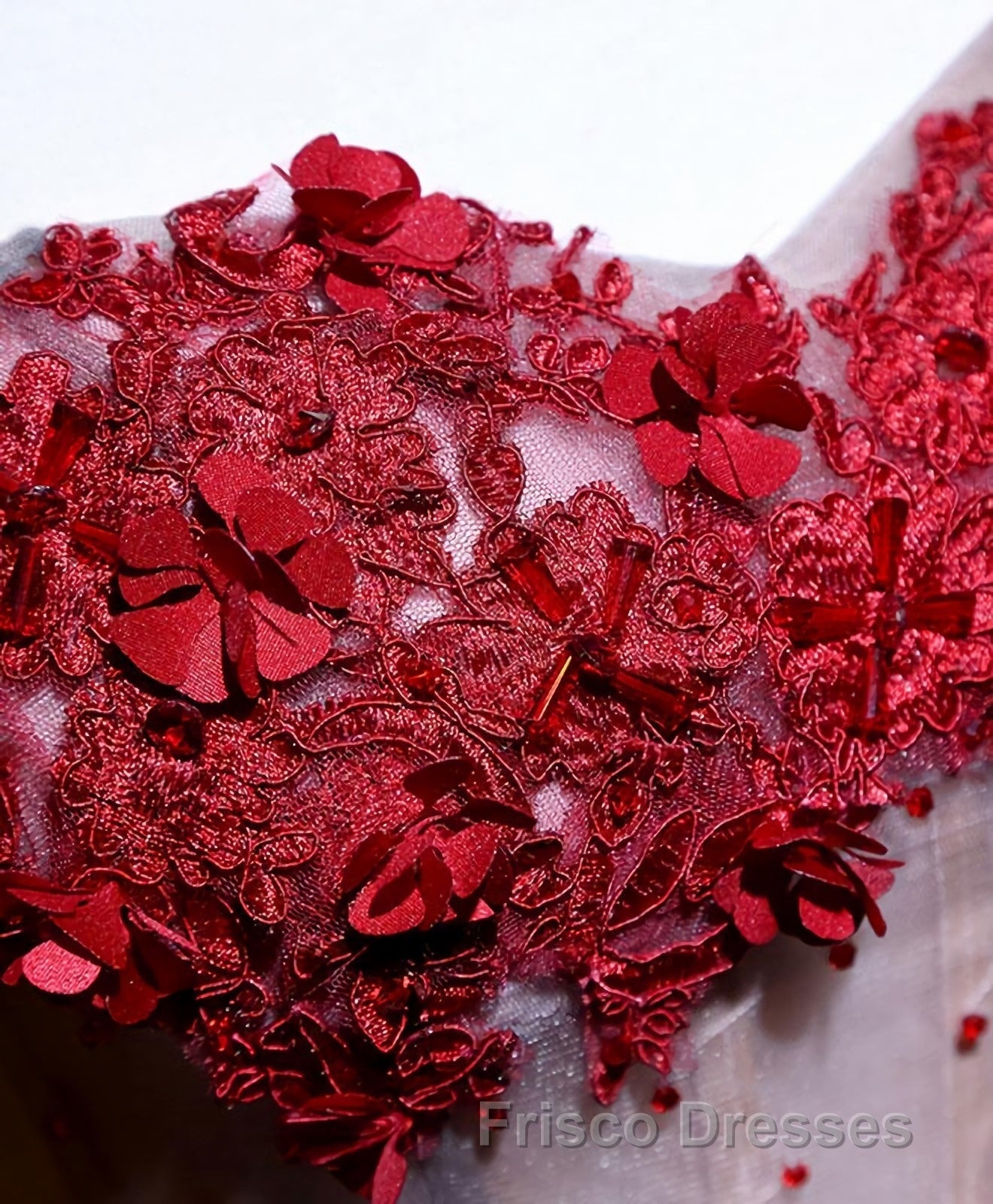 Red Sweetheart Neck Lace Short Formal Prom Dress