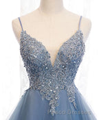 Blue Sweetheart Tulle Lace High Low Formal Prom Dress, Blue Homecoming Dress