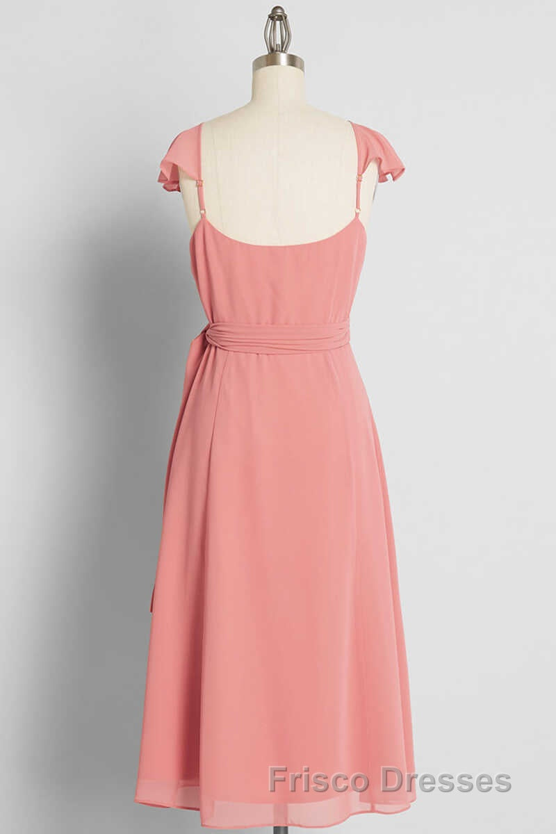 Peach Cap Sleeve Tie-Side Short Formal Prom Dress