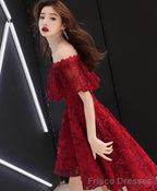 Burgundy Tulle Lace Short Prom Dress Burgundy Homecoming Dress 5
