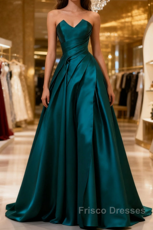 Simple Blue Satin Strapless Formal Prom Dress Main image