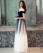 Simple Tulle Off Shoulder Black Long Prom Dress Black Tulle Evening Dress