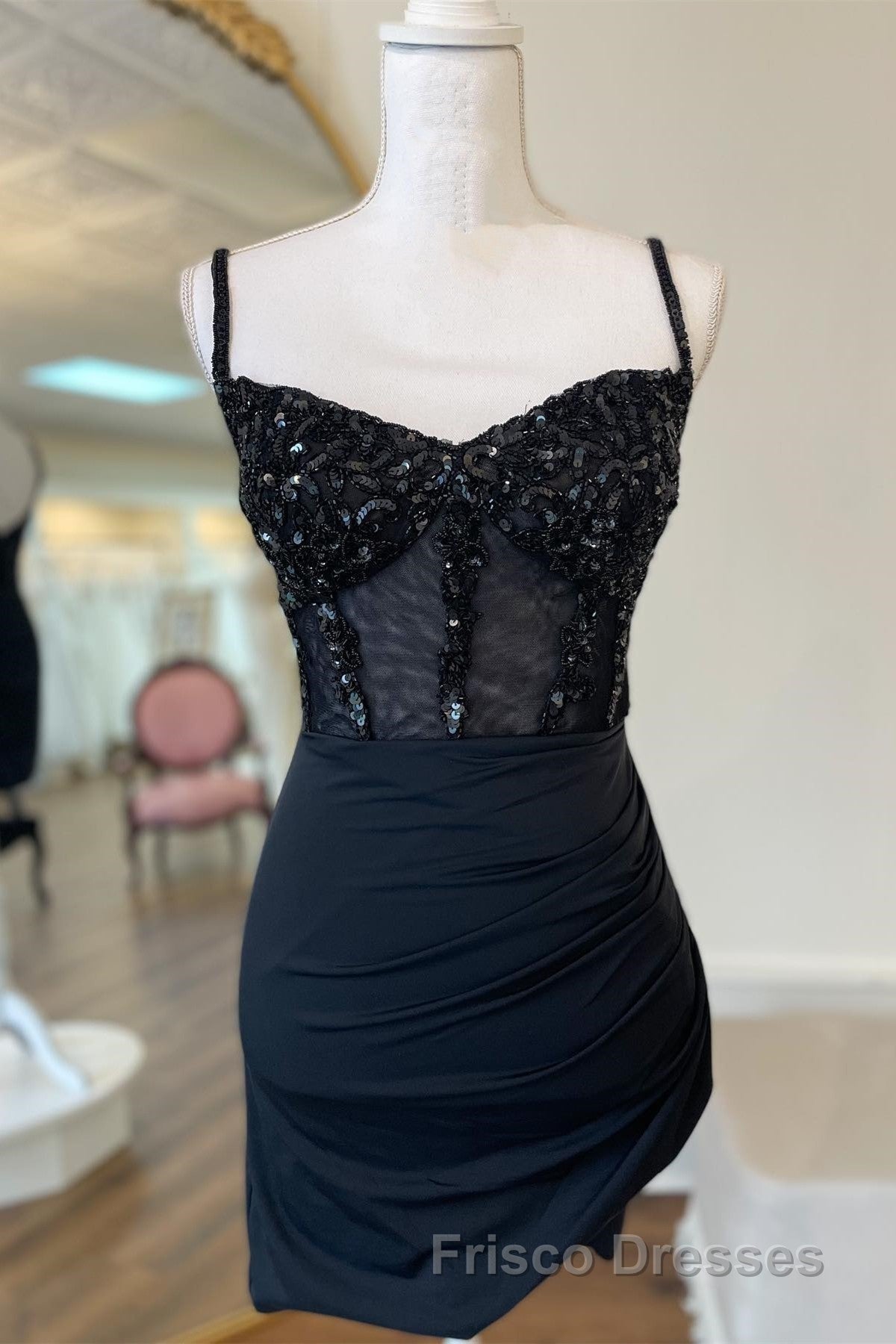 Black Straps Beaded Sheath Satin Homecoming Dress Secondary image