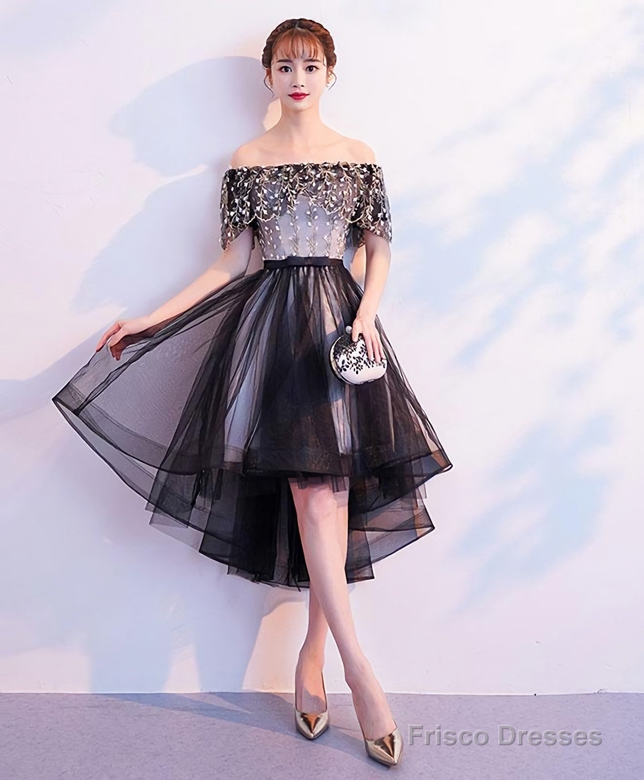 Black Tulle Lace Short Prom Dress, Black Tulle Homecoming Dress