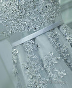 Gray A Line Lace Tulle Short Formal Prom Dress, Homecoming Dress
