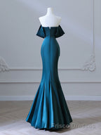 Simple Off Shoulder Satin Ink Blue Long Formal Prom Dresses, Ink Blue Long Formal Dresses