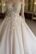 3D Floral Lace Flowers Sweetheart Wedding Ball Gown Dress