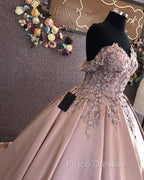3D Lace Flowers Embroidery Sweetheart Satin Wedding Dress Ballgown