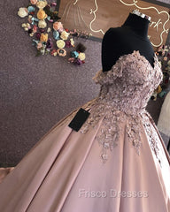 3D Lace Flowers Embroidery Sweetheart Satin Wedding Dress Ballgown