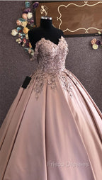 3D Lace Flowers Embroidery Sweetheart Satin Wedding Dress Ballgown