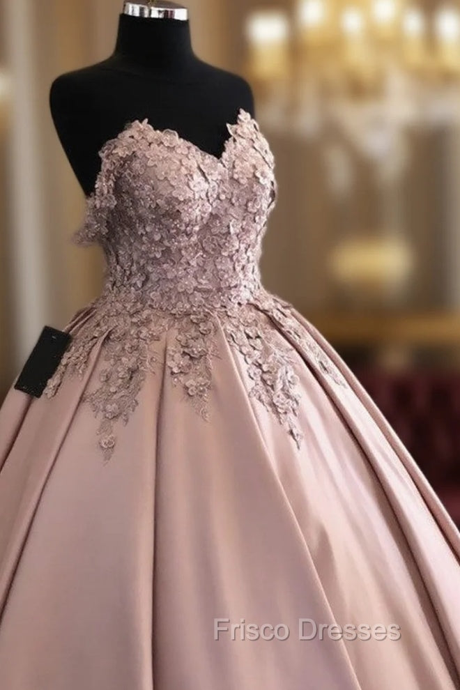 3D Lace Flowers Embroidery Sweetheart Satin Wedding Dress Ballgown Main image