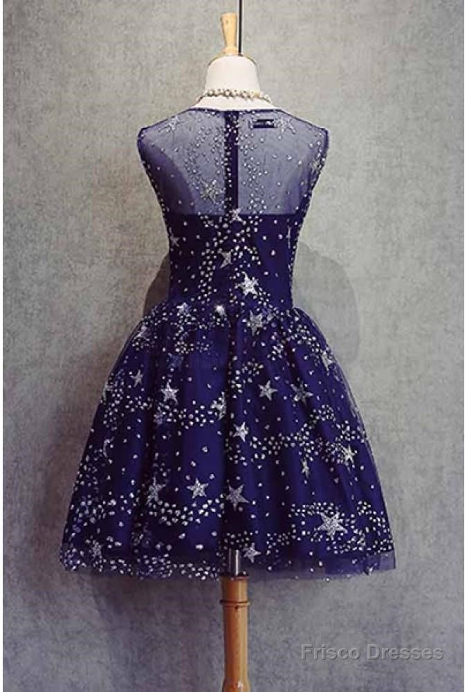A-Line Scoop Royal Blue Tulle Short Homecoming Dress 2025 with Appliques