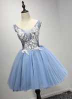 A-Line Crew Neck Blue Appliques Homecoming Dress 2025