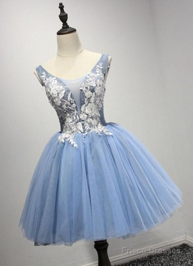 A-Line Crew Neck Blue Appliques Homecoming Dress 2025