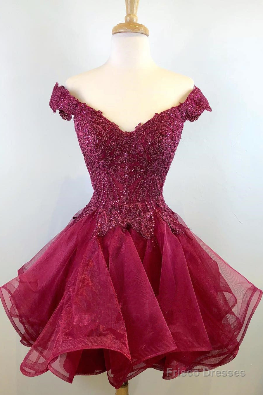 Princess Off the Shoulder Wine Red Short Homecoming Dress Main image