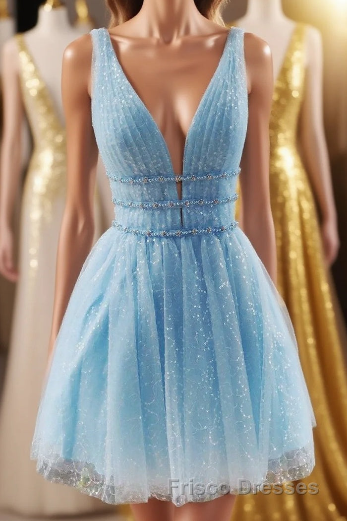 Sparkling Beading Sky Blue Homecoming Dress Main image