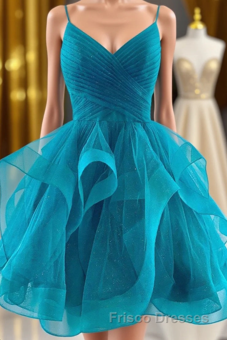 Flounced Blue Homecoming Dress with Side Draping Main image