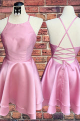 Simple Straps Short Pink Homecoming Dress