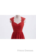Elegant Red Chiffon Pleated A-line Long Bridesmaid Dress
