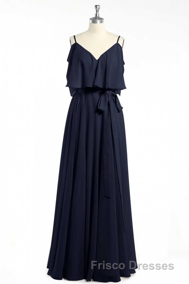 Black Chiffon V-Neck Ruffled A-Line Long Bridesmaid Dress Secondary image