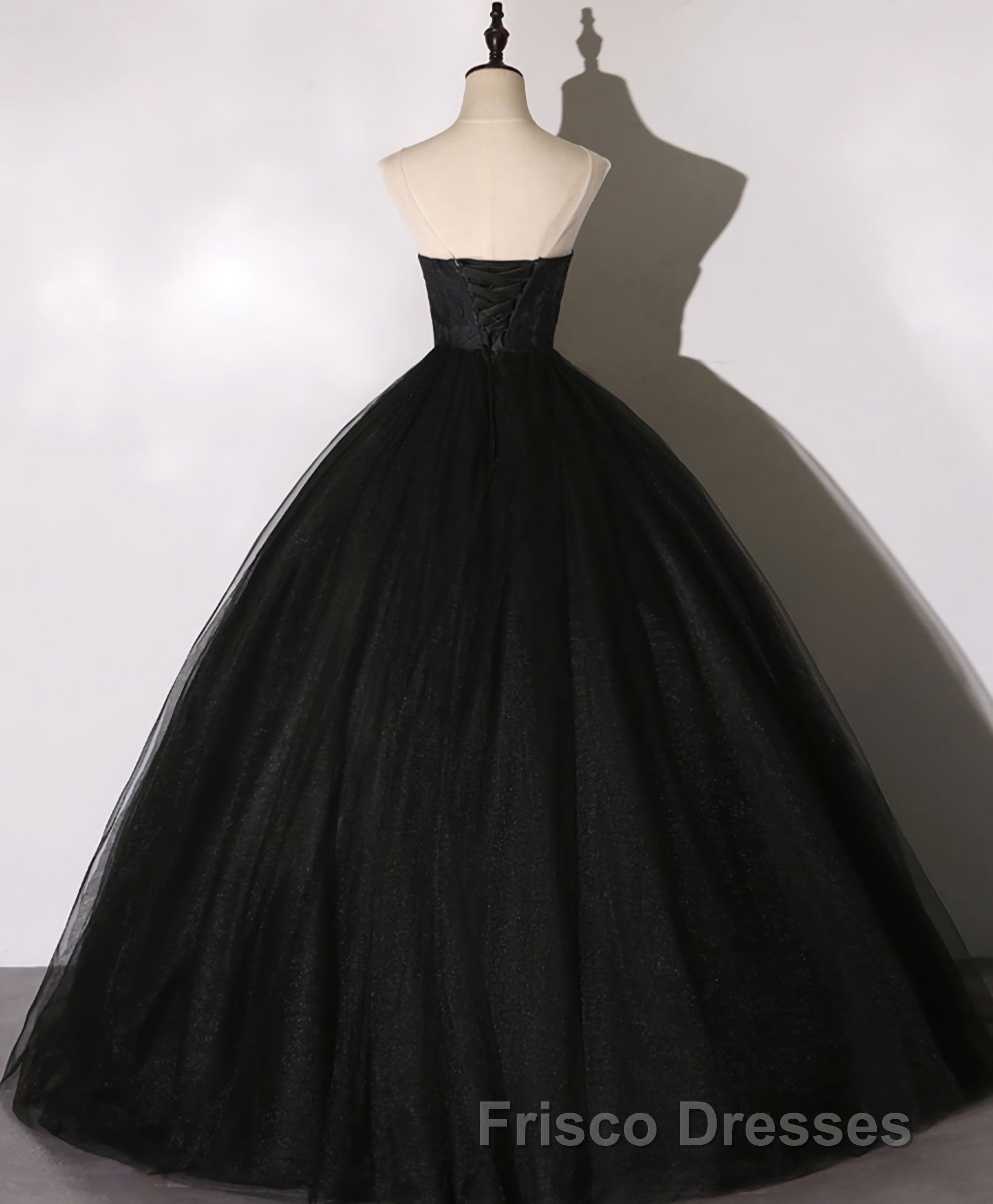 Black Sweetheart Neck Tulle Long Formal Prom Dress, Black Evening Dress