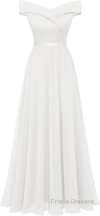 Womens Lace Bridesmaid Dresses A-Line Off Shoulder Floral Lace Chiffon Formal Prom Dresses