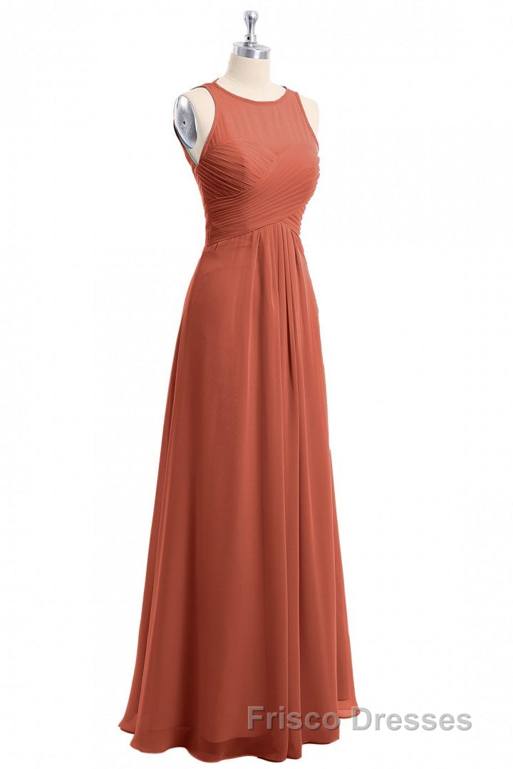 Rust Orange Crew Neck Backless A-Line Long Bridesmaid Dress Secondary image