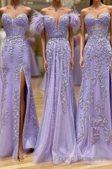 Purple Tulle Lace Long Formal Prom Dress, Purple Tulle Formal Prom Evening Dress