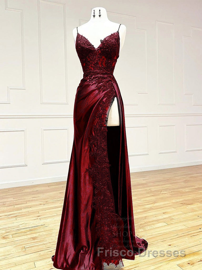 Dark Blue V Neck Satin Lace Long Formal Prom Dress, Dark Blue Lace Long Evening Dress