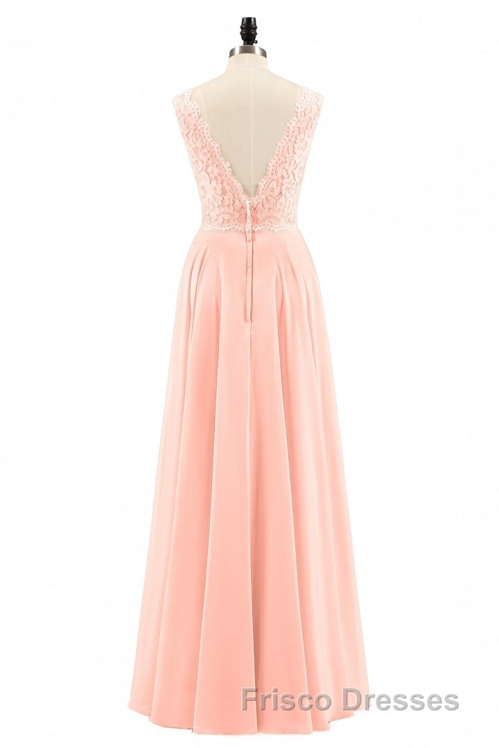 Pearl Pink Backless A-Line Long Bridesmaid Dress