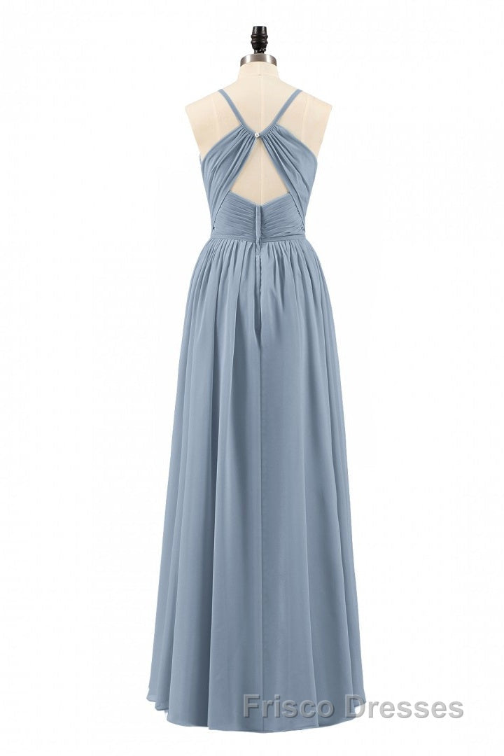 Dusty Blue Chiffon Cutout Back A-Line Long Bridesmaid Dress Secondary image
