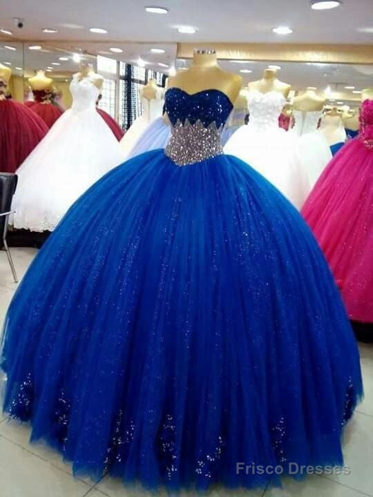 royal blue tulle long ball gown vintage evening dress Main image