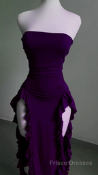 Strapless Midi Length Ruffle Formal Prom Dresses Sexy Evening Dresses