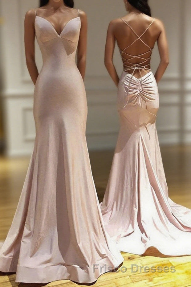 Spaghetti Straps Pink Mermaid Evening Party Dress Long Formal Prom Dress