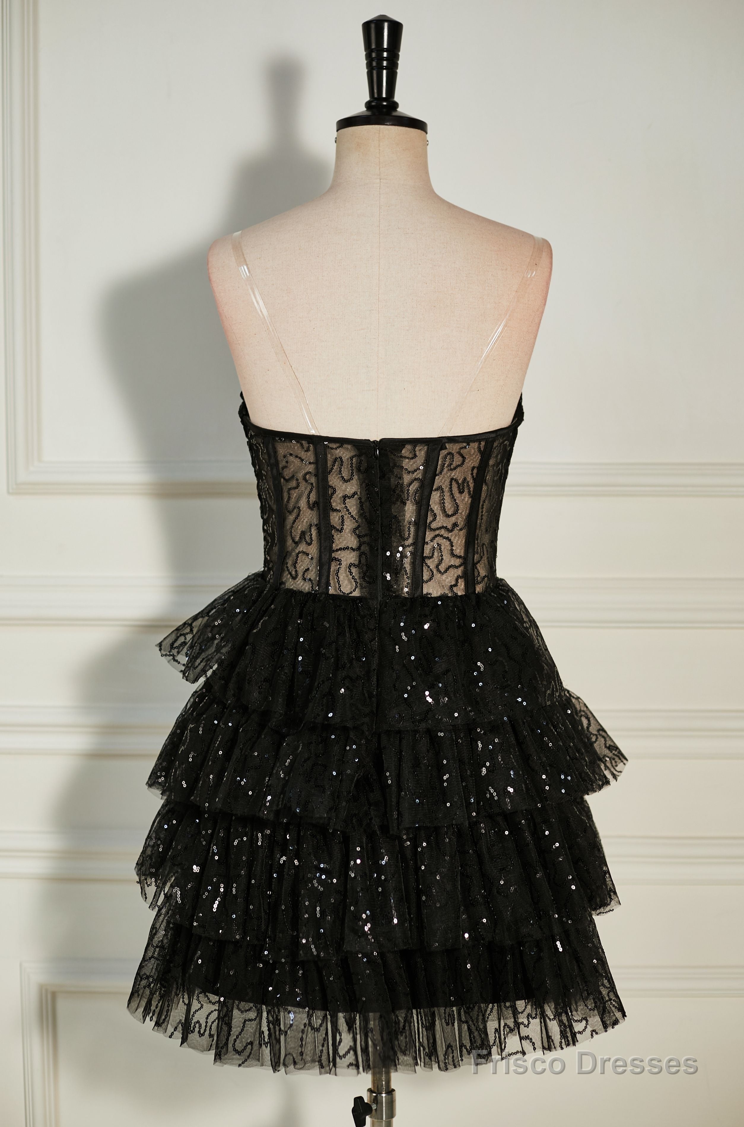 Black Strapless Beaded Multi-Layers Homecoming Dress