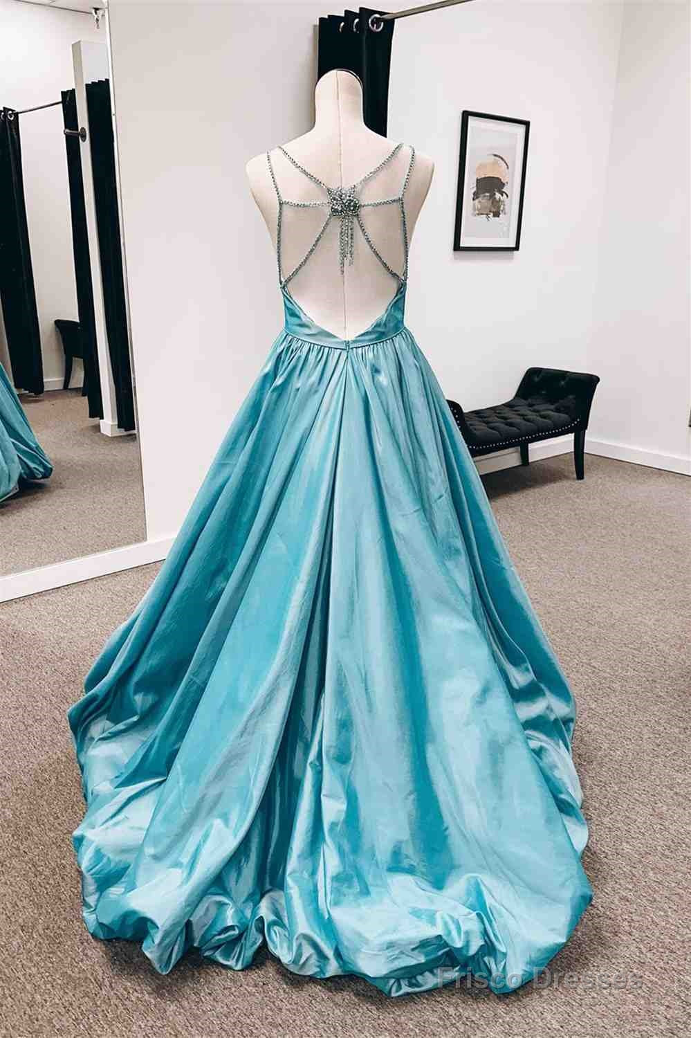 Jade A-line V Neck Cage-Strap Back Satin Long Prom Dress Secondary image