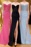 Strapless Lace Mermaid Long Formal Prom Dress with Slit