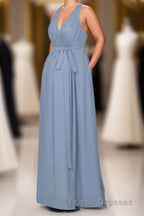 Dusty Blue Halter Backless Maternity Bridesmaid Dress