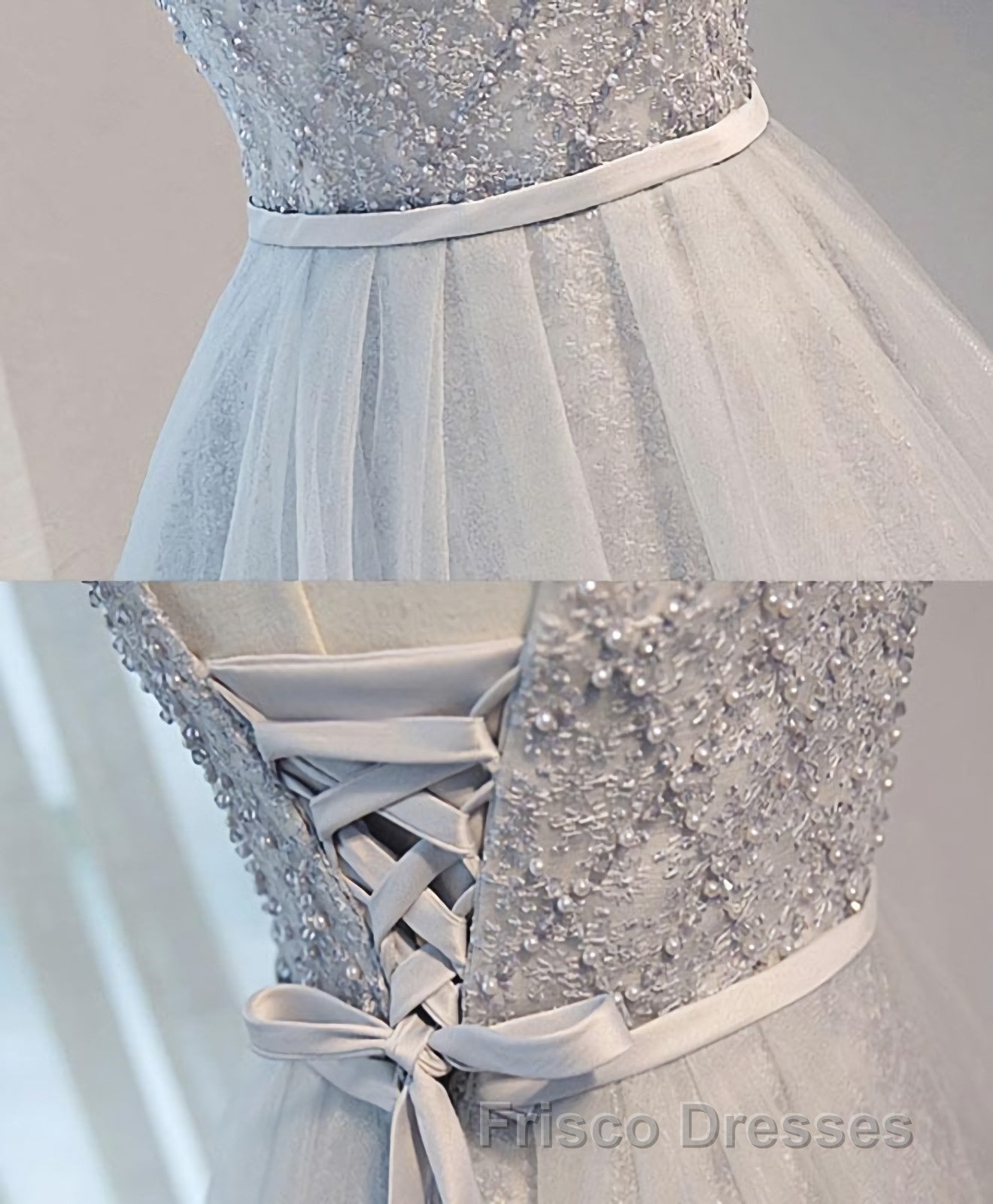 polka dot homecoming dress Gray Tulle Beads Short Formal Prom Dress, Gray Homecoming Dress – Frisco  Dresses