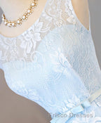 Light Blue Lace High Low Formal Prom Dress, Homecoming Dress