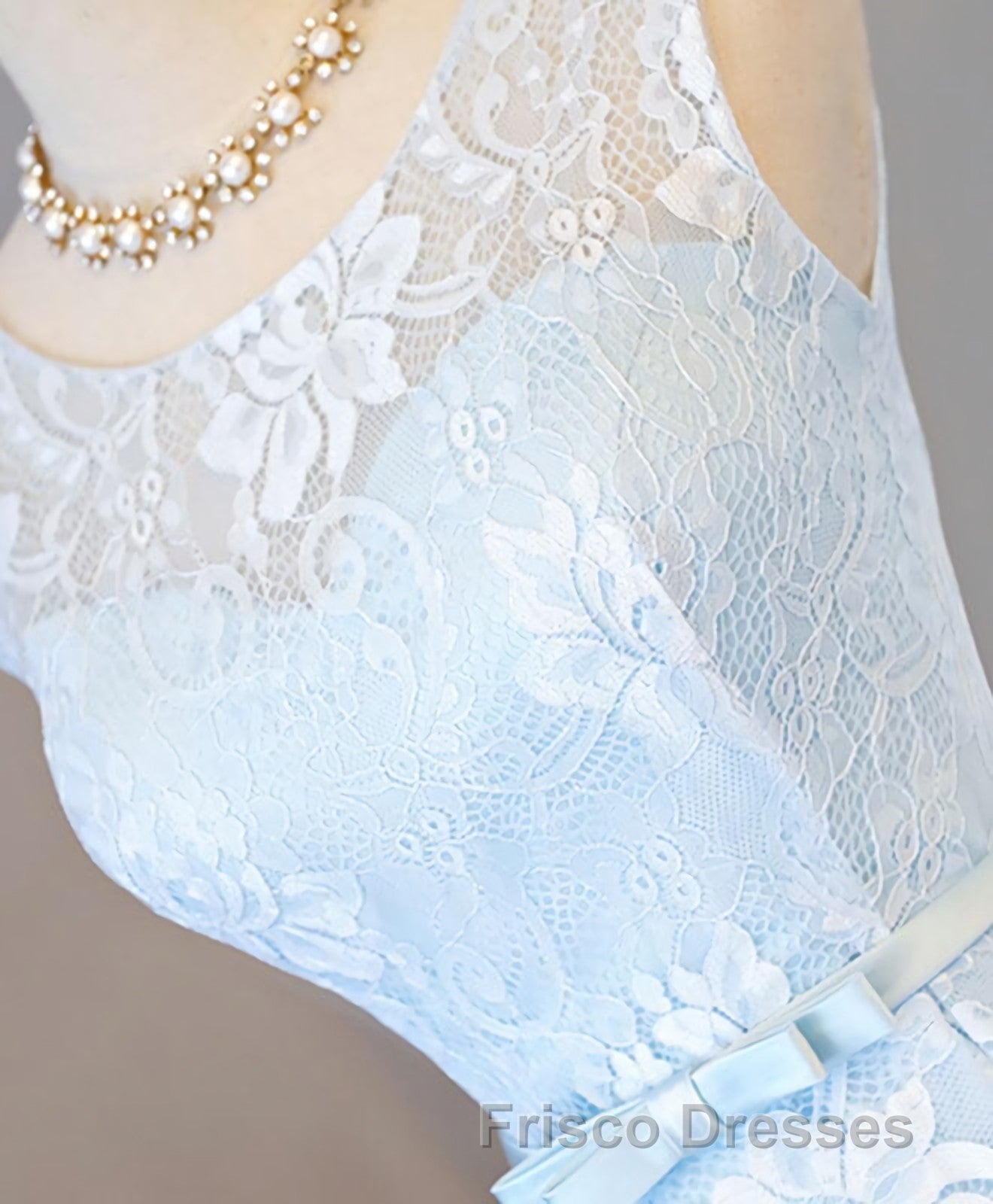Light Blue Lace High Low Formal Prom Dress, Homecoming Dress