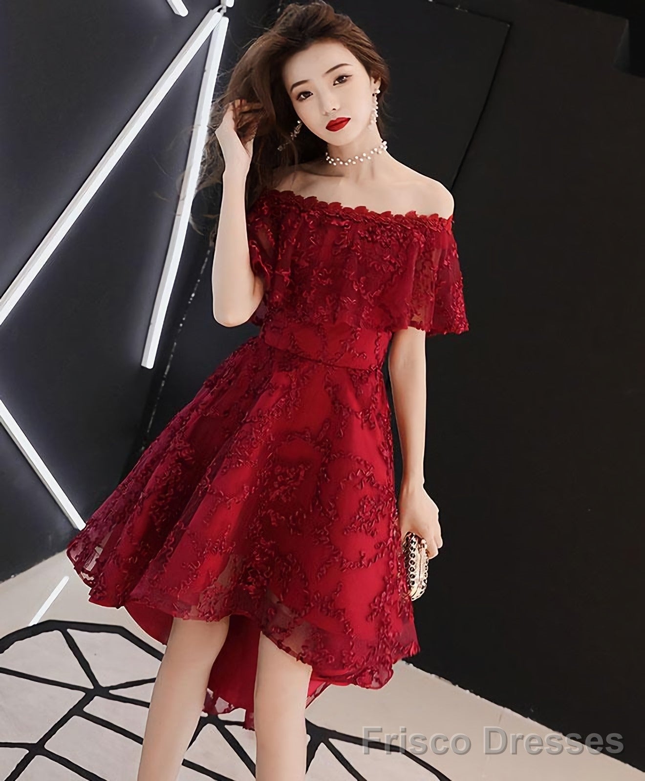 Burgundy Tulle Lace Short Prom Dress Burgundy Homecoming Dress 5