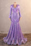 V-Neck Long Sleeve Zipper Sequins Mermaid Sweep Train Evening Dress