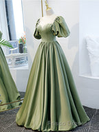 Simple Green Satin Long Formal Prom Dress, Green Evening Dress
