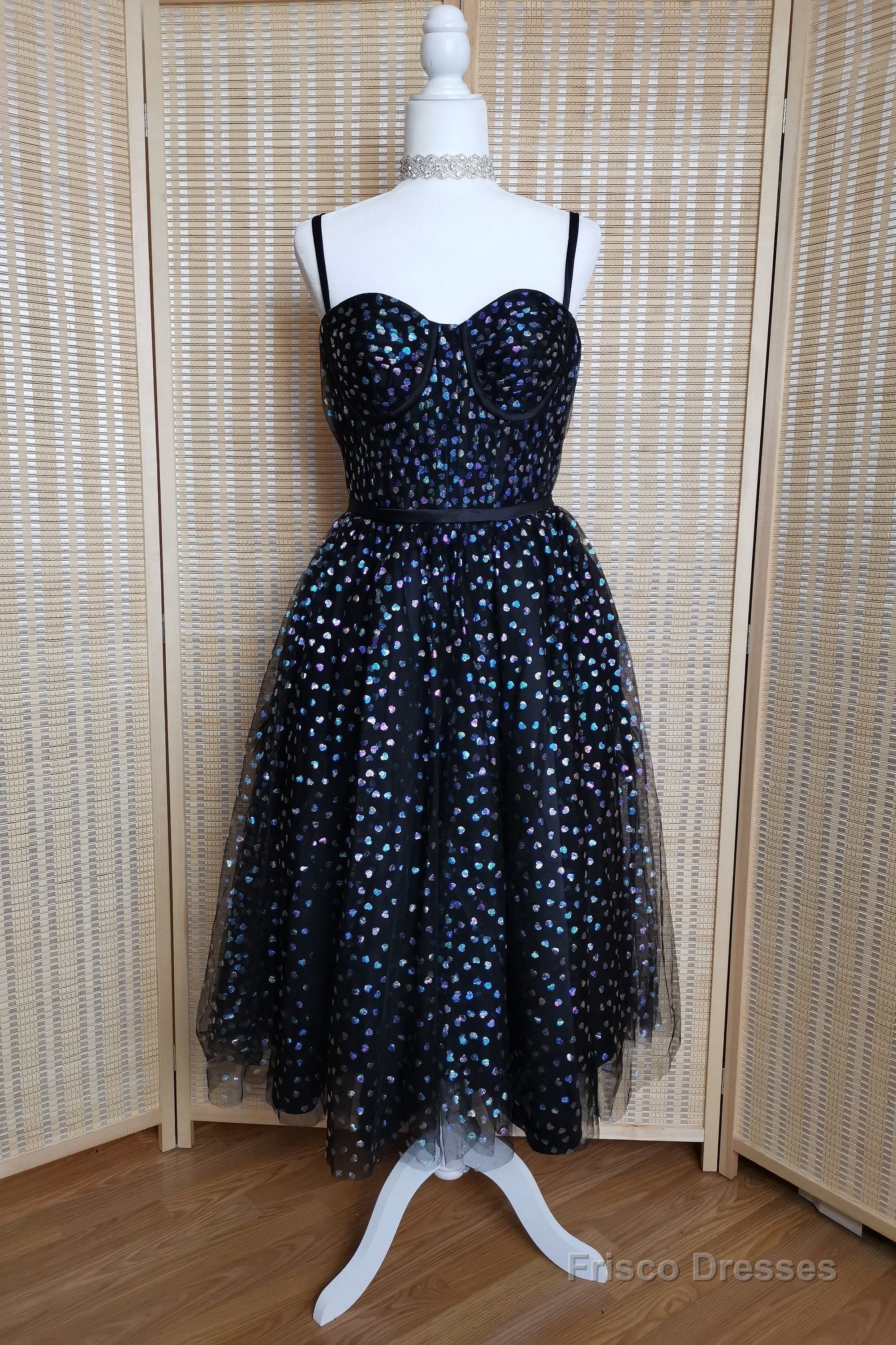 Black A-line Lace-Up Iridescent Prints Tulle Homecoming Dress Main image
