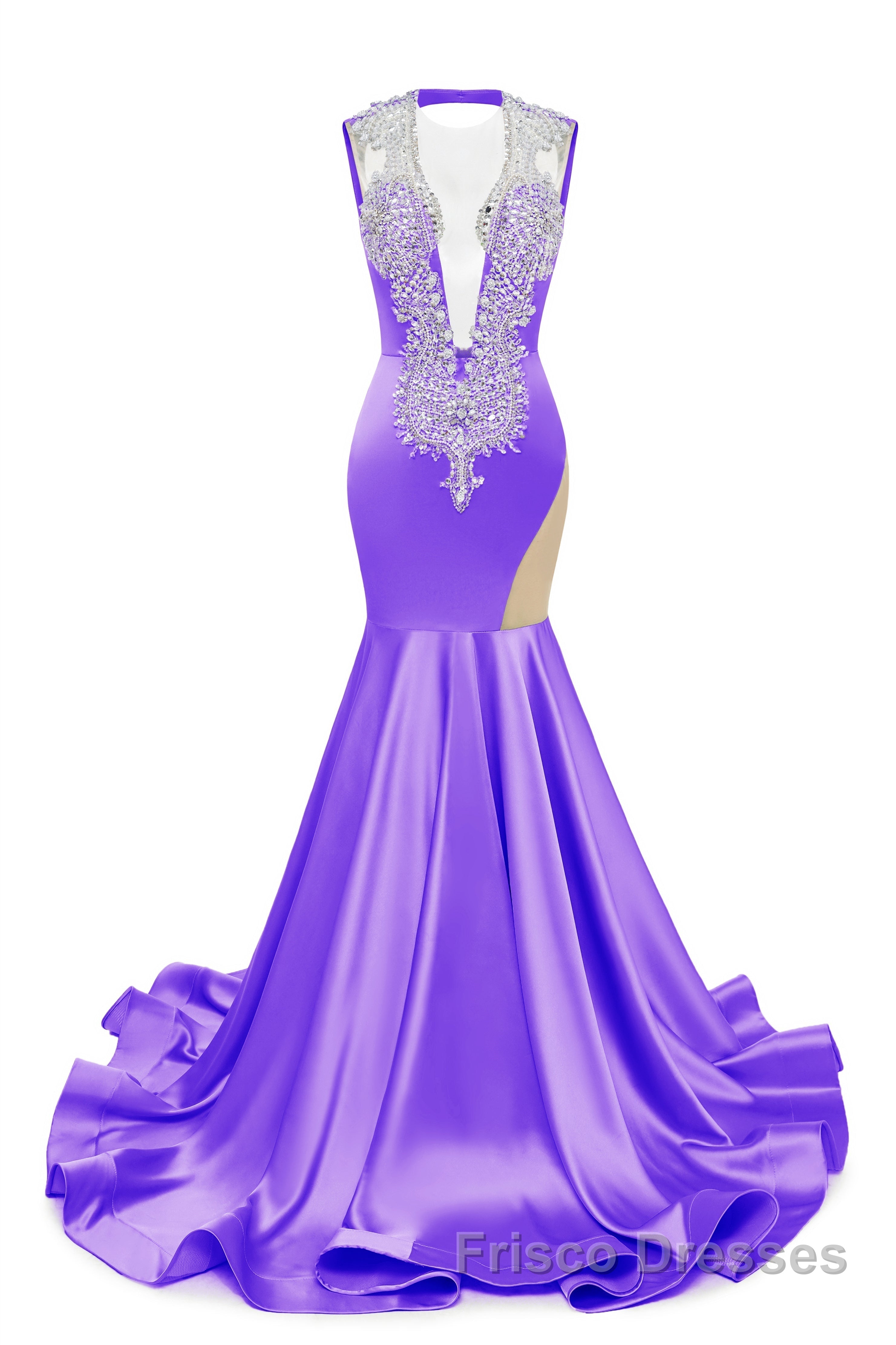 V-Neck Mermaid Brush Train Hollow Sleeveless Beading Evening Dresses