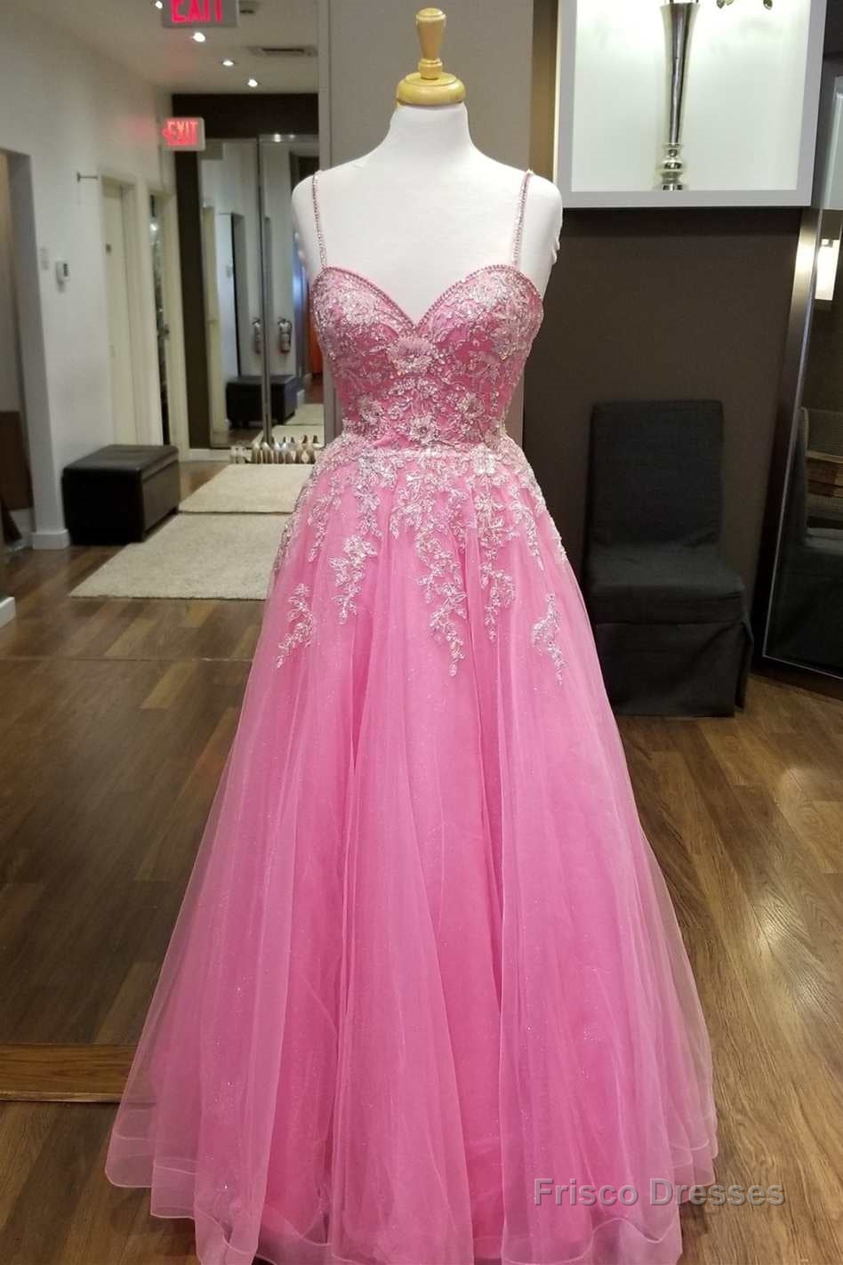 Hot Pink Floral Lace Sweetheart A-Line Prom Dress Main image