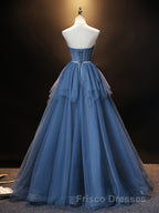 Blue Sweetheart Neck Tulle Long Formal Prom Dress, Blue Evening Dress